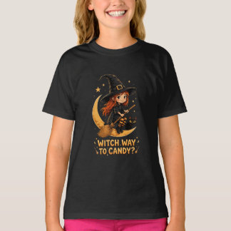 VANOSTÈ Witch Way to Candy Cute Witch Graphic T-Shirt