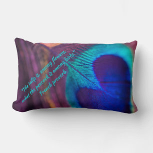 Vantage Purple and Aqua blue Cut Peacock Feather Lumbar Pillow