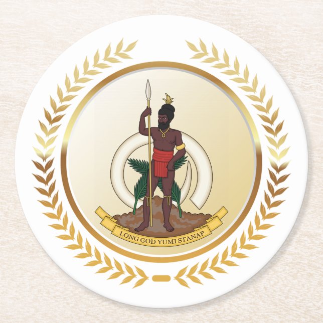 Vanuatu Coat of Arms Round Paper Coaster (Front)