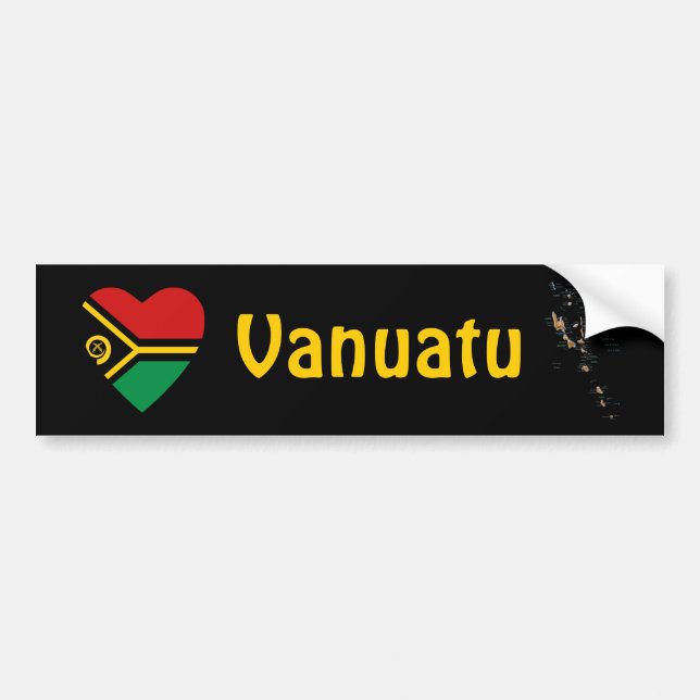 Vanuatu Flag Heart + Map Bumper Sticker (Front)