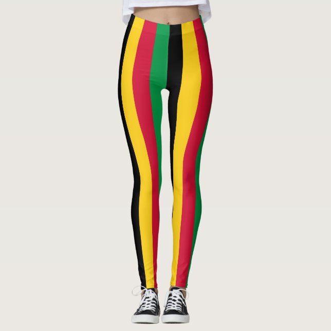 Vanuatu National Flag Colors Vertical Striped Leggings (Front)