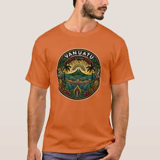 Vanuatu Oceania Badge, Tropical Emblem Volcano T-Shirt