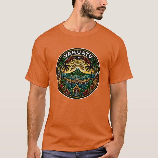 Vanuatu Oceania Badge, Tropical Emblem Volcano T-Shirt (Front)
