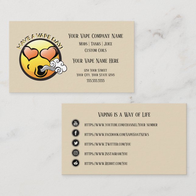 VAPE  | Happy Vaping Business with Social Media Card (Front/Back)