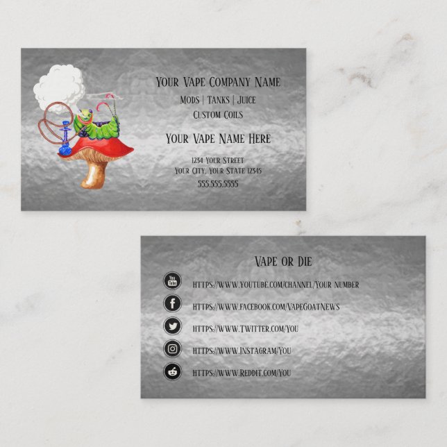 VAPE  | Hookah Silver Business Social Media Card (Front/Back)