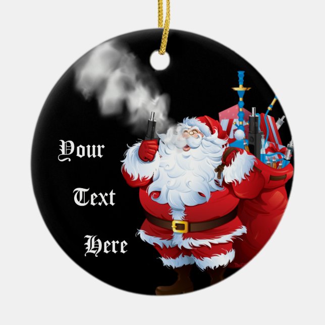 VAPE | Merry Vaping Christmas  Santa Claus Vaping Ceramic Ornament (Front)