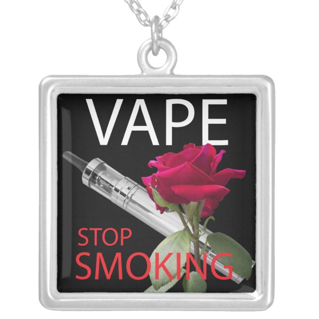 Vape. Stop smoking Silver Plated Necklace (Front)