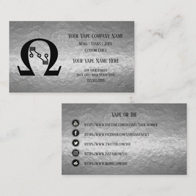 VAPE  | Sub Ohm  Silver Business Social Media Card (Front/Back)