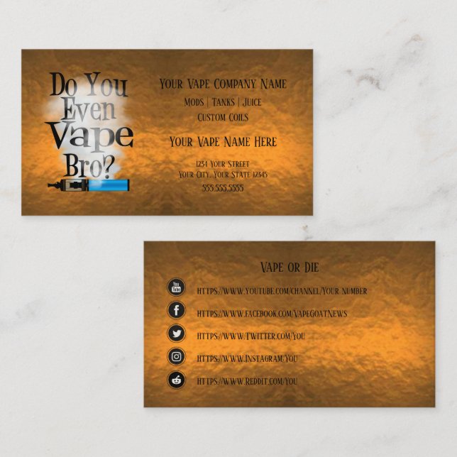 VAPE  | Vape Bro Copper Business Social Media Business Card (Front/Back)