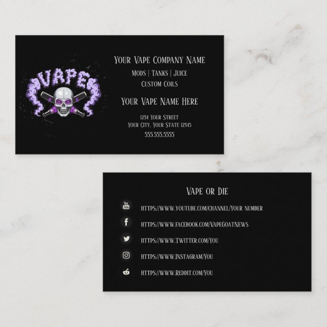 VAPE  | Vape Skull Purple  Business Social Media Card (Front/Back)