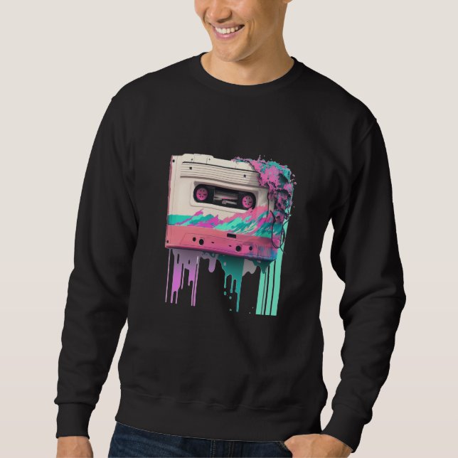 Vaperwave Aesthetic Glitch Cassette Tape Retrowave Sweatshirt (Front)