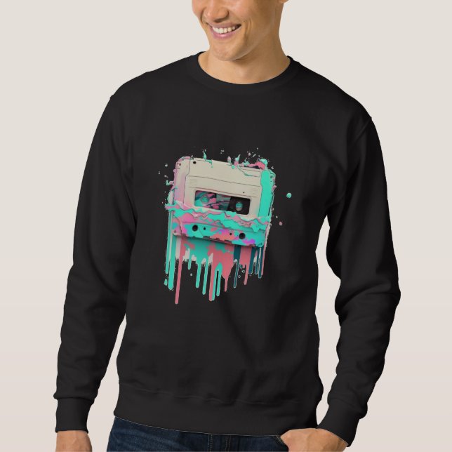 Vaperwave Aesthetic Glitch Cassette Tape Retrowave Sweatshirt (Front)