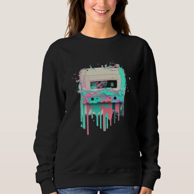 Vaperwave Aesthetic Glitch Cassette Tape Retrowave Sweatshirt (Front)