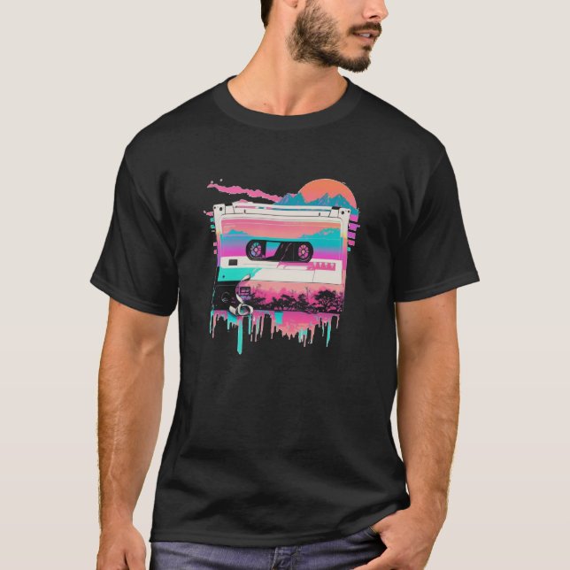 Vaperwave Aesthetic Glitch Cassette Tape Retrowave T-Shirt (Front)