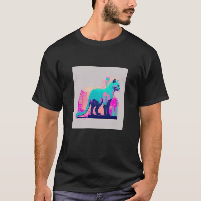 Vaperwave Aesthetic Glitch Cat Retrowave Synthwave T-Shirt (Front)