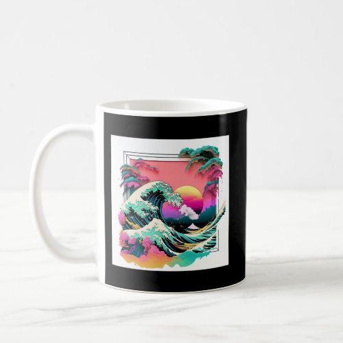 Vaperwave Aesthetic Glitch Great Wave Retrowave Sy Coffee Mug