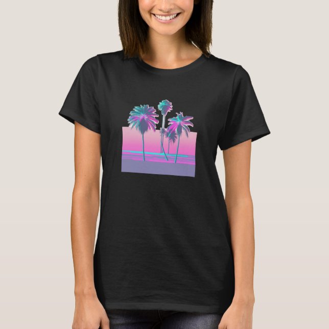 Vaperwave Aesthetic Glitch Palm Retrowave Synthwav T-Shirt (Front)