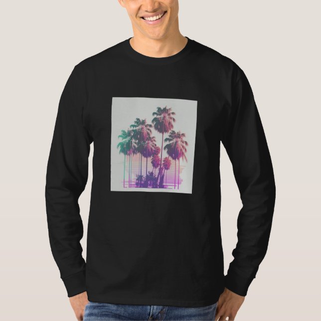 Vaperwave Aesthetic Glitch Palm Tree Retrowave Syn T-Shirt (Front)
