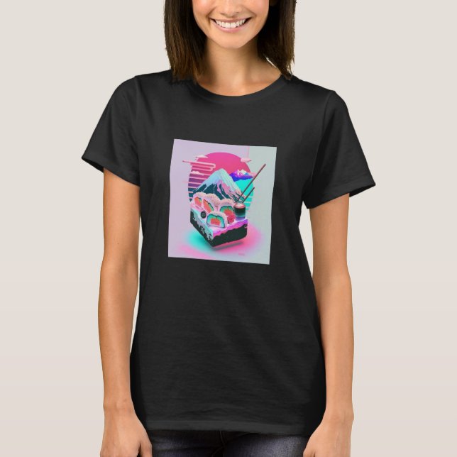 Vaperwave Aesthetic Glitch Sushi Retrowave Synthwa T-Shirt (Front)