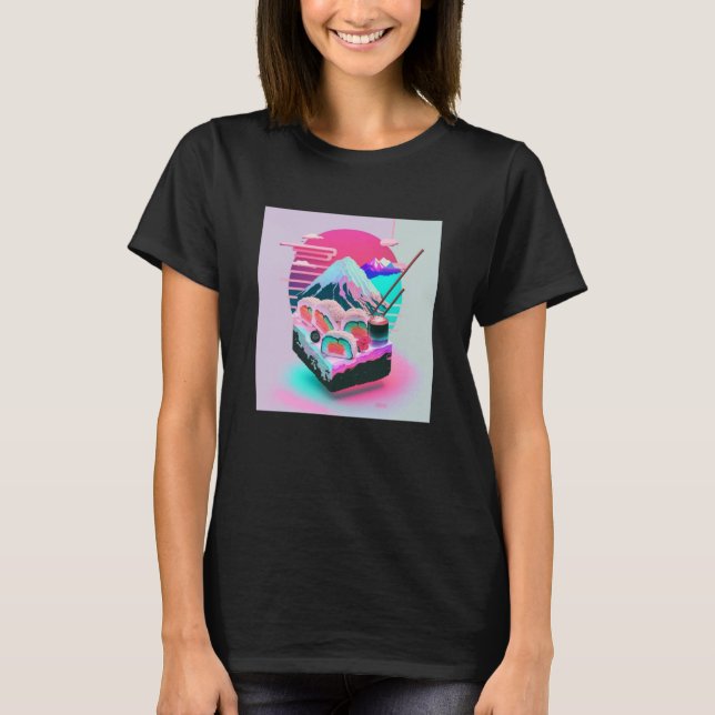 Vaperwave Aesthetic Glitch Sushi Retrowave Synthwa T-Shirt (Front)