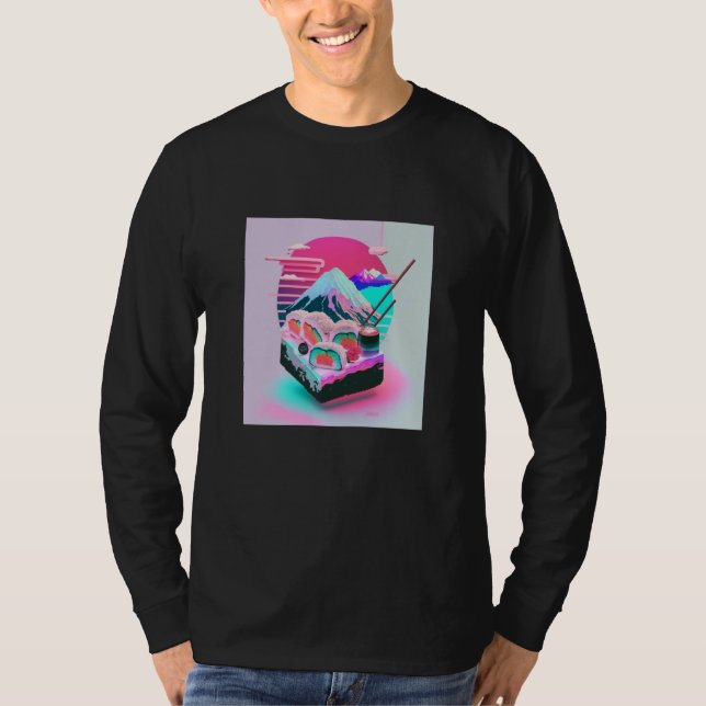 Vaperwave Aesthetic Glitch Sushi Retrowave Synthwa T-Shirt (Front)