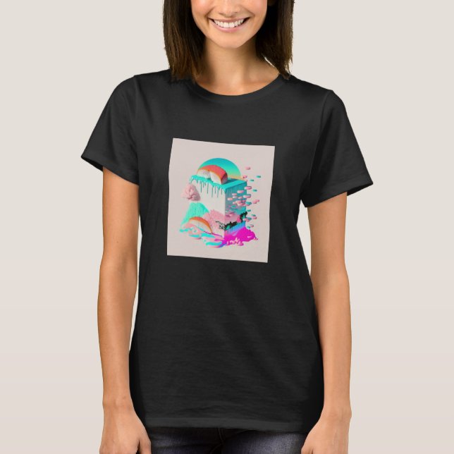 Vaperwave Aesthetic Glitch Sushi Retrowave Synthwa T-Shirt (Front)