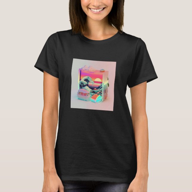 Vaperwave Aesthetic Glitch Sushi Retrowave Synthwa T-Shirt (Front)