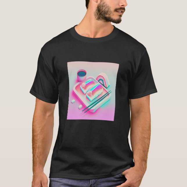 Vaperwave Aesthetic Glitch Sushi Retrowave Synthwa T-Shirt (Front)