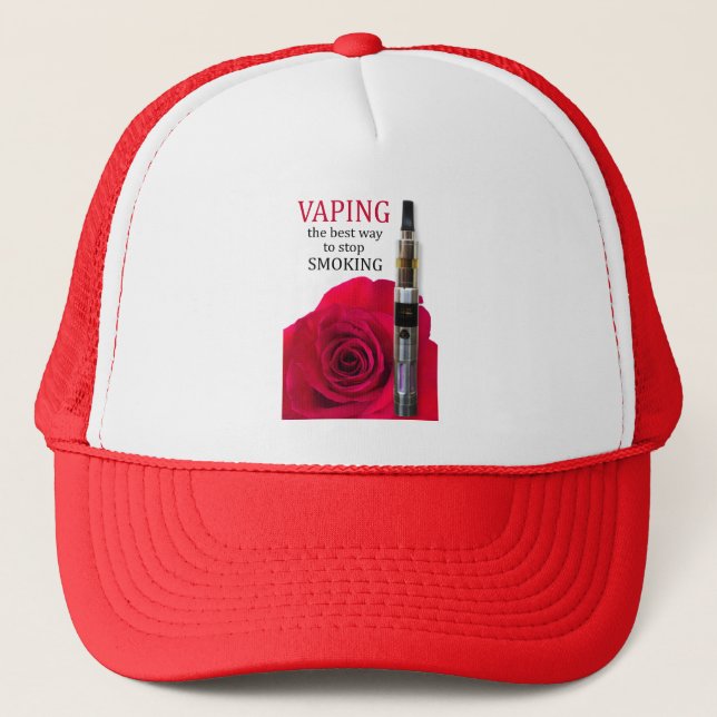 Vaping and rose flower trucker hat (Front)