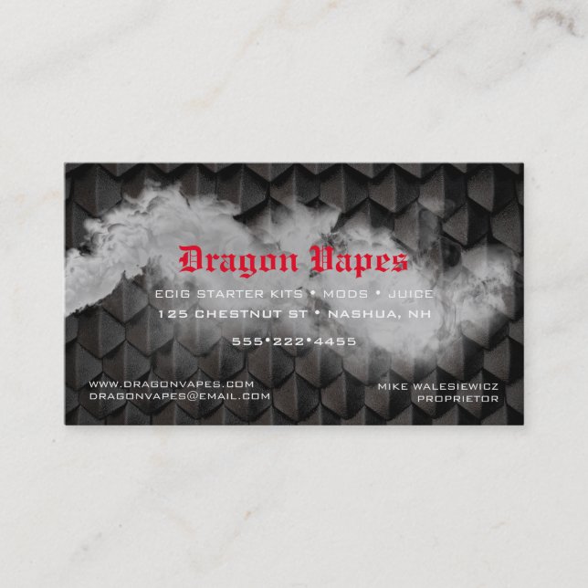 Vapor Vape Plume of Smoke Black & White Business C Card (Front)
