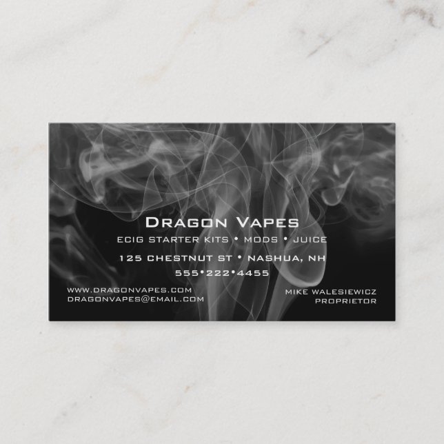 Vapor Vape Plume of Smoke Black & White Business Card (Front)