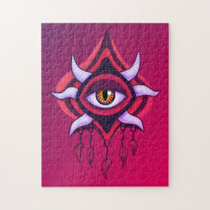Vaporware Demon Eye - Colorful Gothic Jigsaw Puzzle