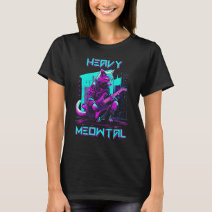 Vaporwave 80s Cat Playing Guitar Cyberpunk Meowtal T-Shirt