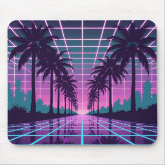 Vaporwave 80s Neon Grid Synthwave Art Poster Mouse Pad