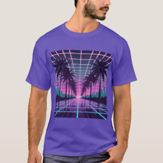 Vaporwave 80s Neon Grid Synthwave Art Poster T-Shirt