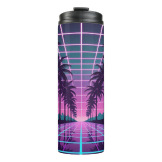 Vaporwave 80s Neon Grid Synthwave Art Poster Thermal Tumbler