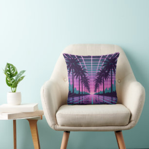Vaporwave 80s Neon Grid Synthwave Art Poster Throw Pillow