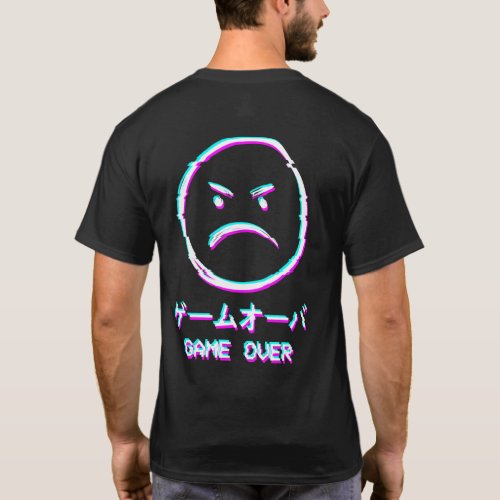 Vaporwave Aesthetic Angry Face Japanese Game Over  T_Shirt