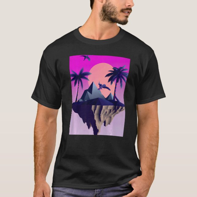 Vaporwave Aesthetic Flying Island With Palms And B T-Shirt (Front)