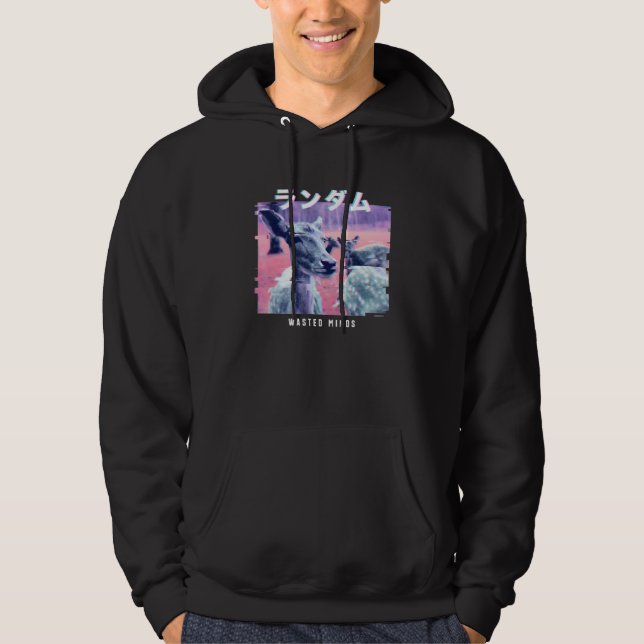 Vaporwave Aesthetic Glitch 80s Retro Deer Hoodie (Front)