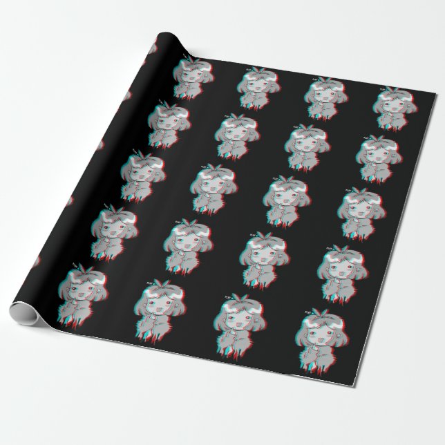 Vaporwave Aesthetic Glitch Edgy Sad Anime Girl Wrapping Paper (Unrolled)
