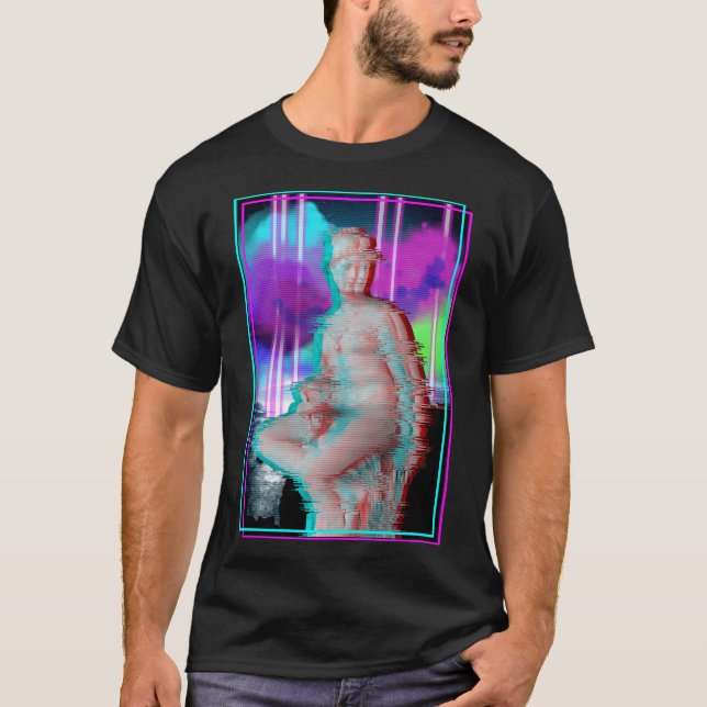 Vaporwave Aesthetic Glitch Greek Statue Retrowave T-Shirt (Front)