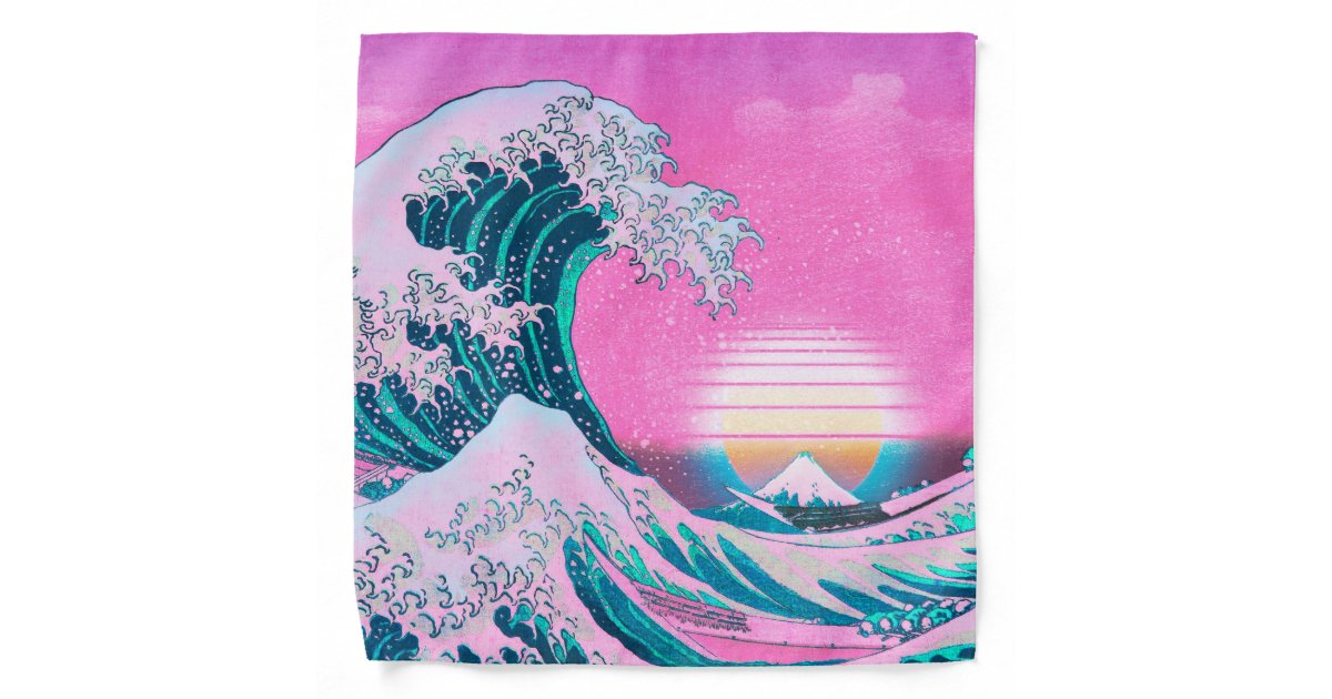 Vaporwave Aesthetic Great Wave Off Kanagawa Sunset Bandana