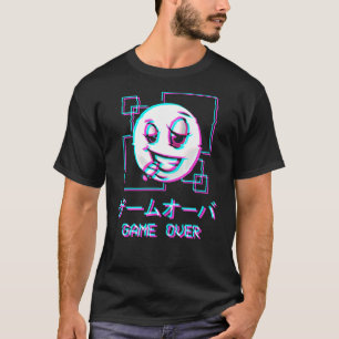 Vaporwave Aesthetic Happy Face Japanese Game Over  T-Shirt