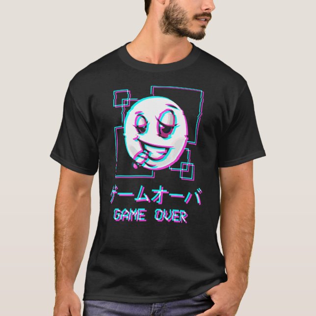Vaporwave Aesthetic Happy Face Japanese Game Over  T-Shirt (Front)