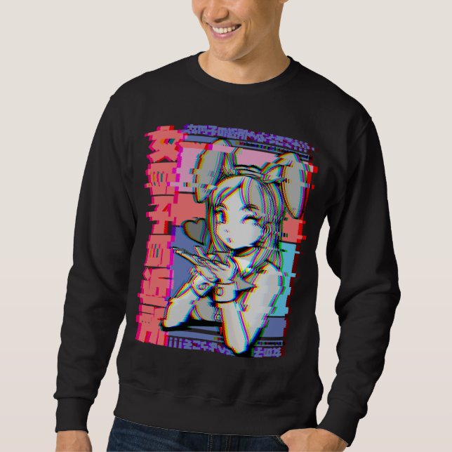 Vaporwave Aesthetic Japanese Retro Anime Girl Sweatshirt (Front)