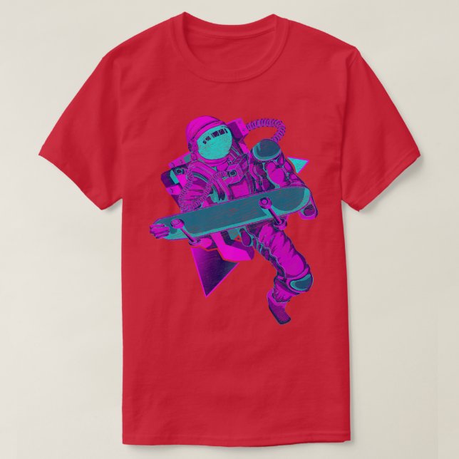 Vaporwave Aesthetic Outer Space Funny Skateboarder T-Shirt (Design Front)