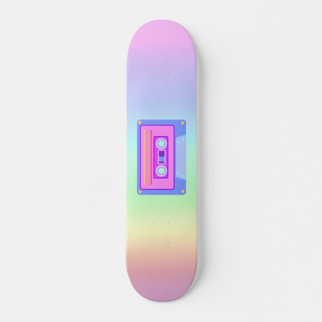 Vaporwave Aesthetic Rainbow 90s Audio Cassette Skateboard (Front)