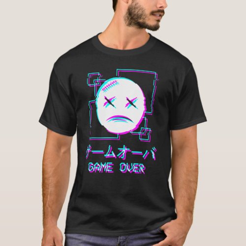 Vaporwave Aesthetic Sad Face Japanese Game Over Ha T_Shirt