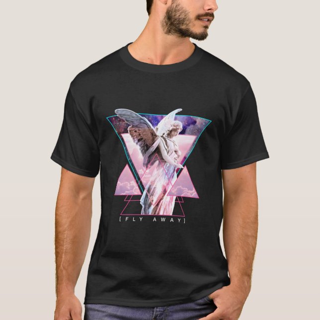 Vaporwave Angel Statue Wings Fly Away Aesthetic T-Shirt (Front)